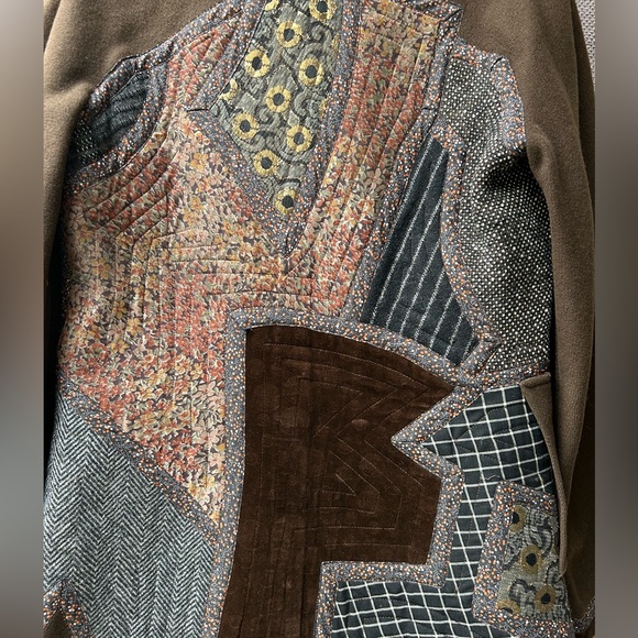 Koos Van Den Akker Vintage Patchwork Coat Wool Sz 10 Brown Floral Boho 70’s - Picture 4 of 16